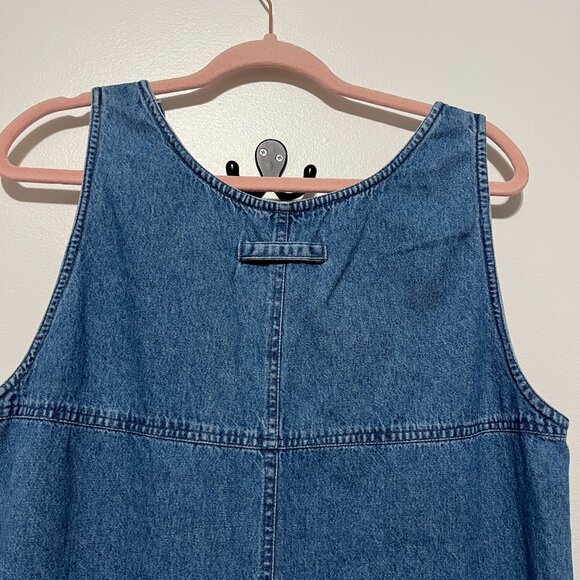 Agapo Womens Maxi Denim Jumper Dress Sz L Embroidered Floral Cottagecore Teacher - Picture 6 of 9